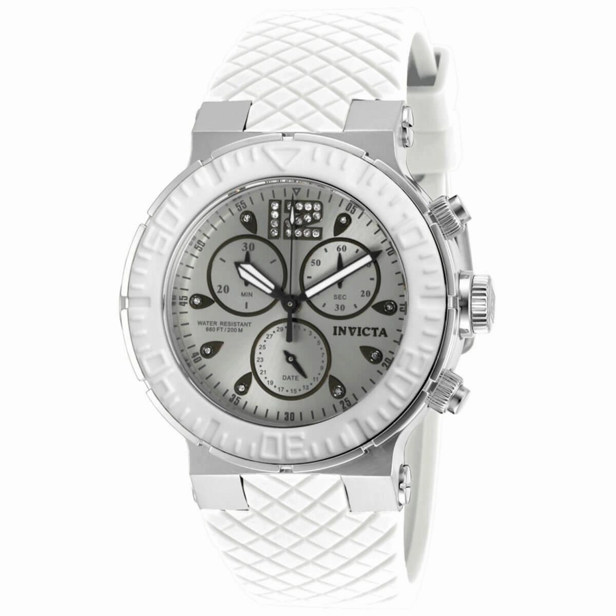 Invicta Women's Quartz Watch - Ocean Reef Chronograph Silver Dial White Strap | 90278