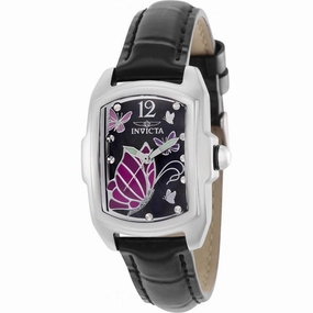 Invicta Women's Watch - Lupah Quartz Butterfly Print Dial Black Leather Strap | 37115