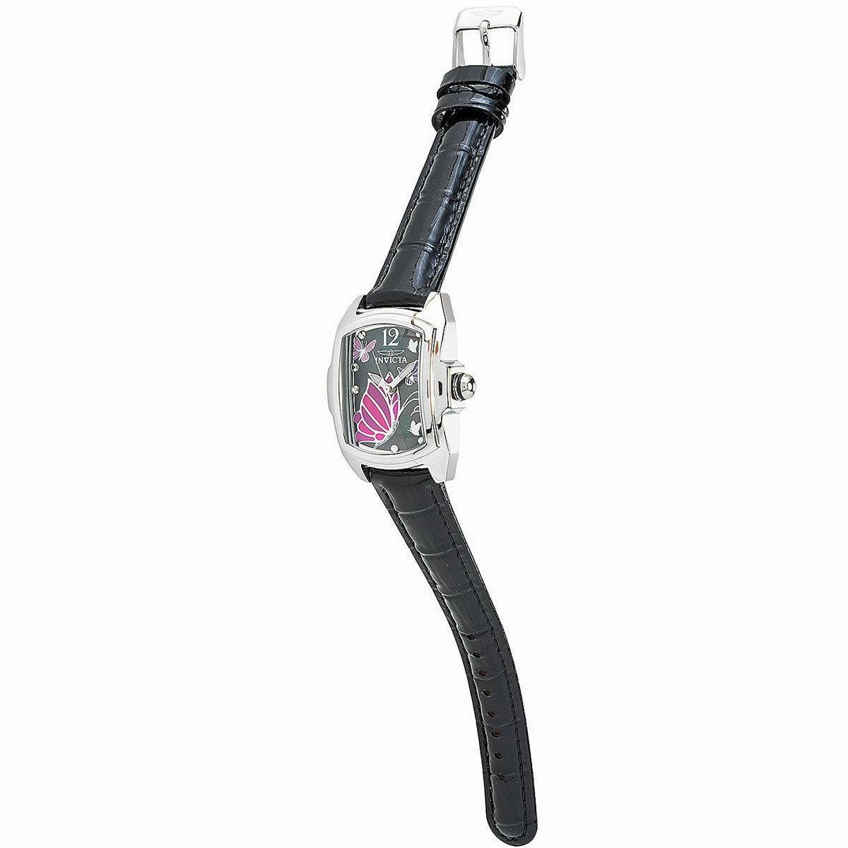 Invicta Women's Watch - Lupah Quartz Butterfly Print Dial Black Leather Strap | 37115