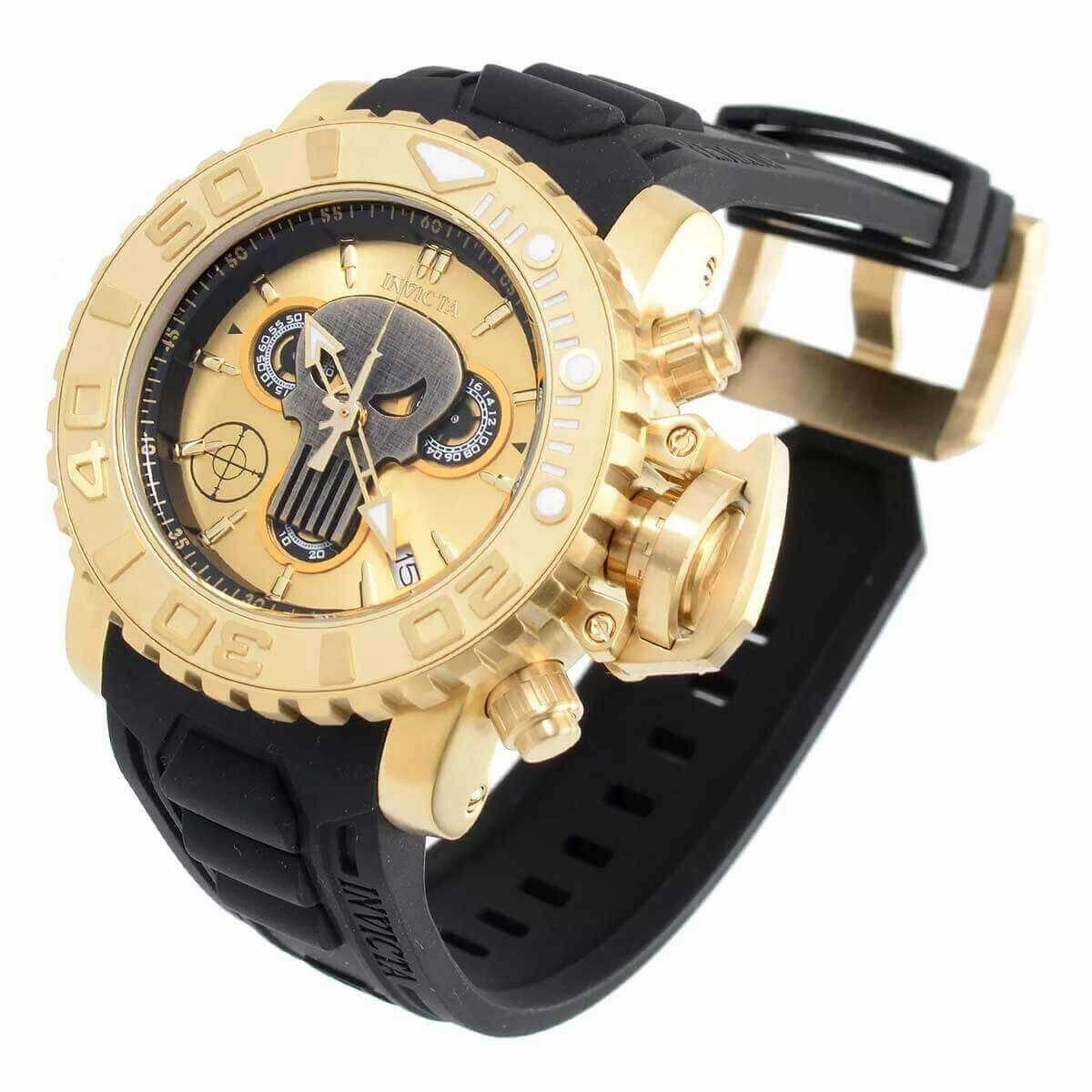 Invicta Women's Watch - Marvel Punisher Chrono Black and Gold Dial Strap | 34928