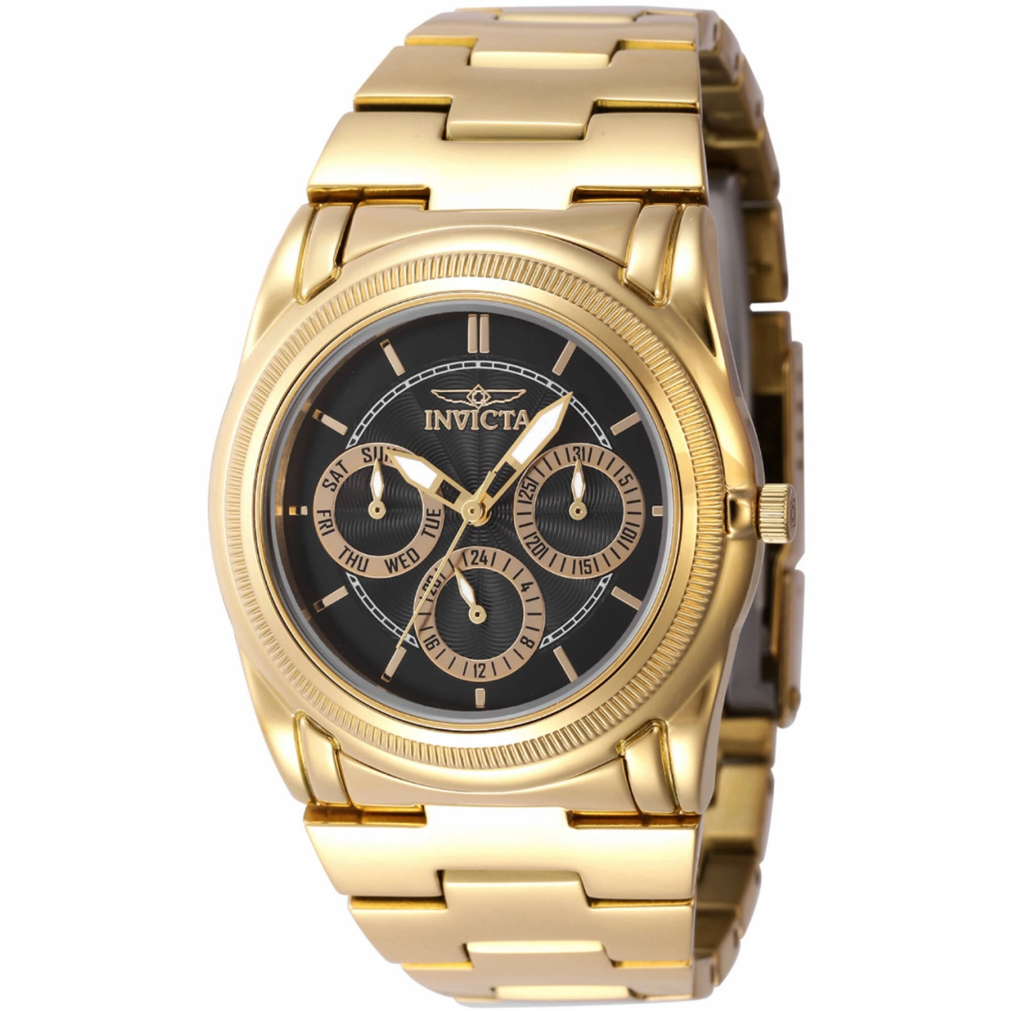 Invicta Women's Watch - Slim Day-Date Black Dial Yellow Gold Steel Bracelet | 46268