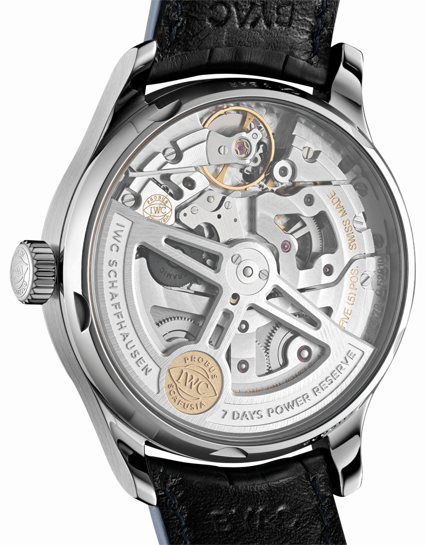IWC Portugieser Automatic Stainless Steel Silver-Tone Dial Blue Leather Strap Date Mens Watch IW500705