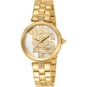 Just Cavalli Women's Watch - Maiuscola Silver Dial Yellow Gold Strap | JC1L241M0055