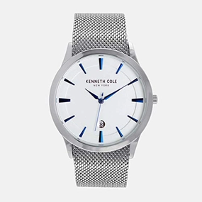 Kenneth Cole New York Stainless Steel Blue Hands Quartz Mesh Band Mens Watch - KC50490005