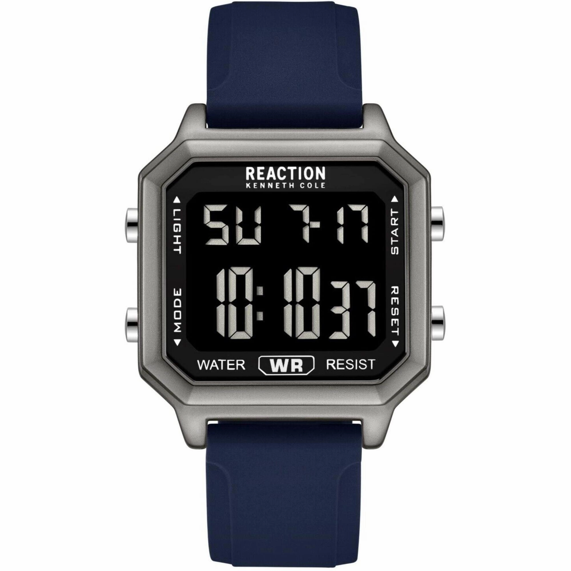 Kenneth Cole Reaction Unisex Watch - Retro Digital Blue Silicone Strap | KRWGM7000802