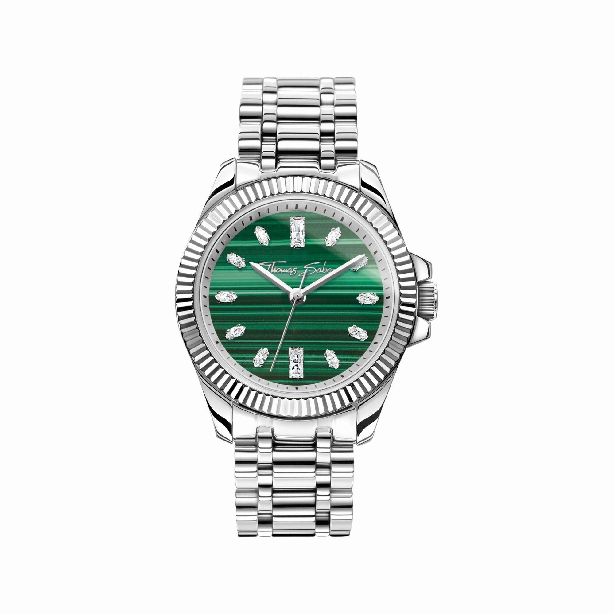 Ladies Dark Green Malachite Divine Watch Silver