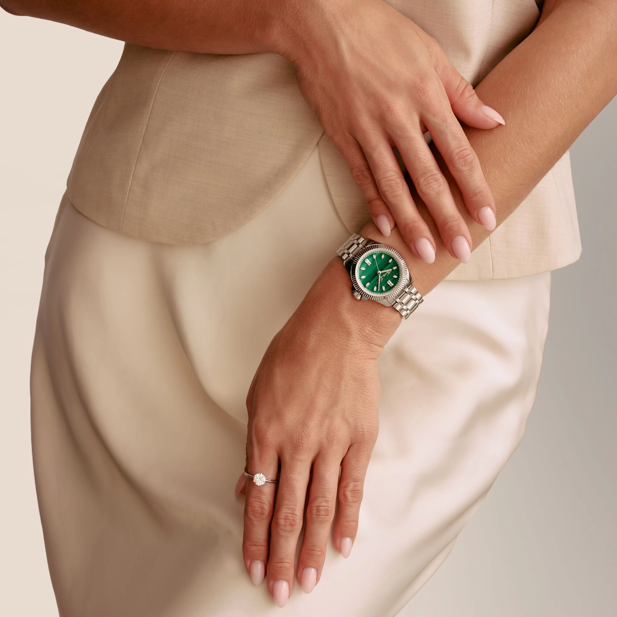 Ladies Dark Green Malachite Divine Watch Silver