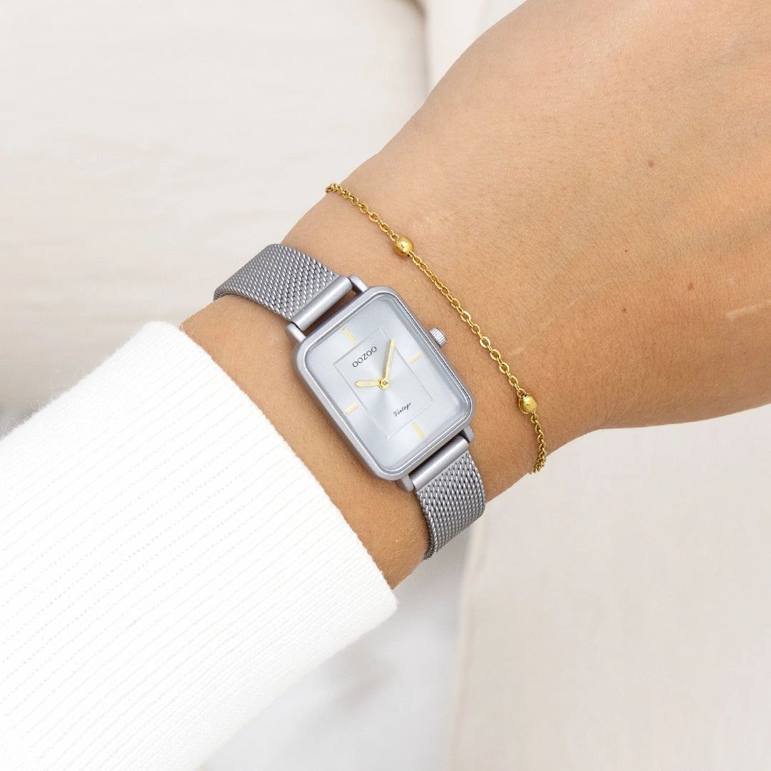 Light grey OOZOO watch with metal mesh bracelet - C20383