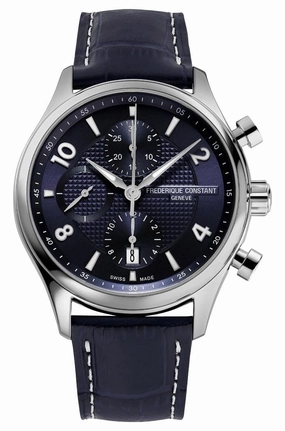 Limited Edition Frederique Constant Classics Runabout RHS Automatic Chronograph Stainless Steel Blue Dial Blue Leather Strap Date Mens Watch FC-392RMN5B6