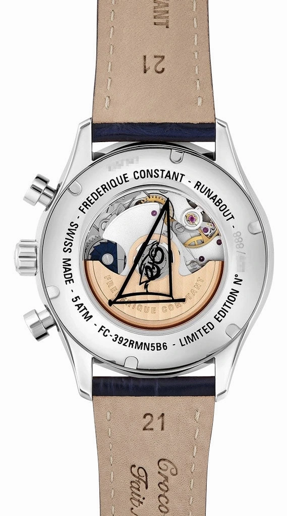 Limited Edition Frederique Constant Classics Runabout RHS Automatic Chronograph Stainless Steel Blue Dial Blue Leather Strap Date Mens Watch FC-392RMN5B6