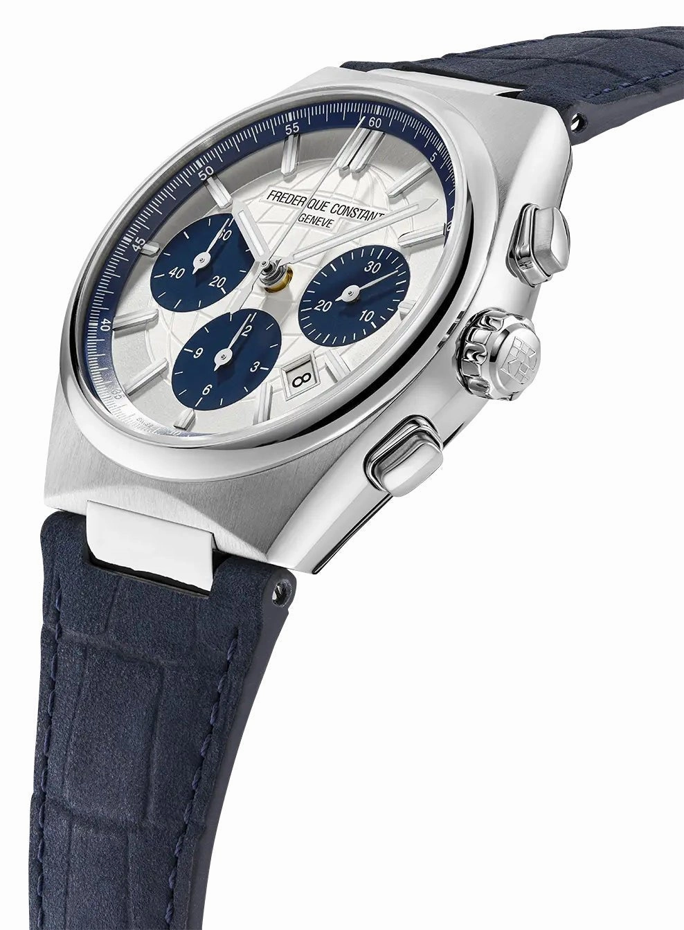 Limited Edition Frederique Constant Highlife Automatic Chronograph Silver Dial Blue Leather Strap Interchangeable Blue Rubber/Steel Bracelet Date Mens Watch FC-391WN4NH6