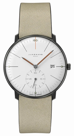 Limited Edition Junghans Max Bill MEGA Kleine Sekunde Edition 60 Gray PVD White Dial Gray Leather Strap Date Quartz Mens Watch 58/4100.02