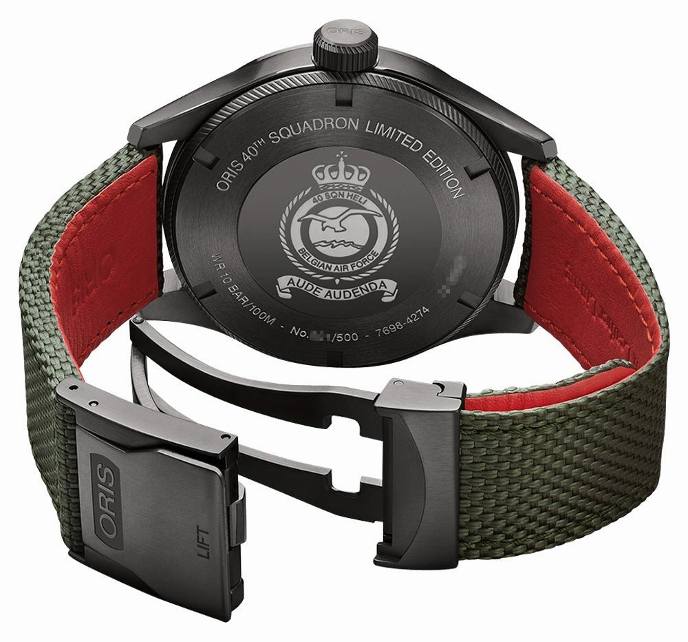 Limited Edition Oris Big Crown ProPilot 40th Squadron Automatic Gray PVD Black Dial Green Textile Strap Big Day/Date Mens Watch 752 7698 4274-Set TS