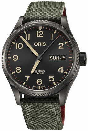 Limited Edition Oris Big Crown ProPilot 40th Squadron Automatic Gray PVD Black Dial Green Textile Strap Big Day/Date Mens Watch 752 7698 4274-Set TS