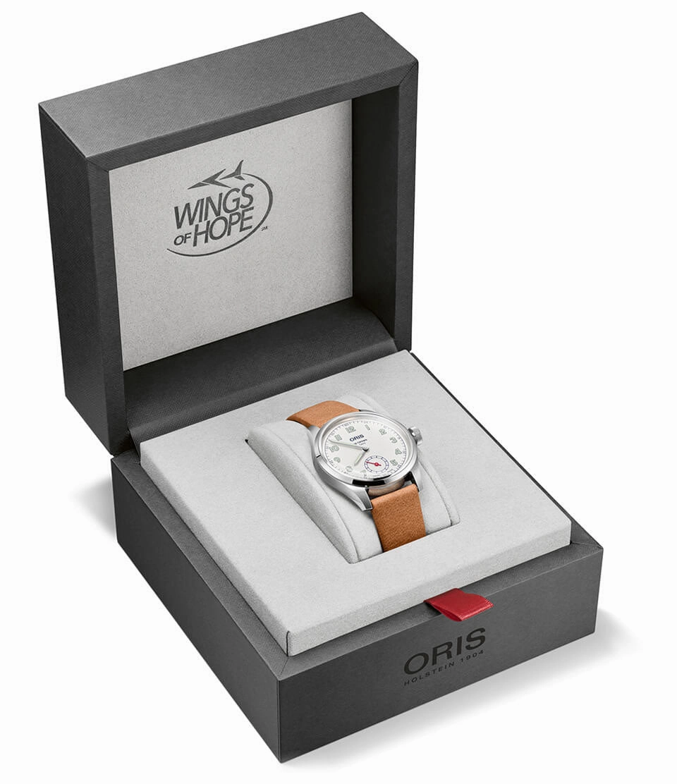 Limited Edition Oris Big Crown Wings Of Hope Automatic Stainless Steel White Dial Beige Leather Strap Mens Watch 401 7781 4081-Set
