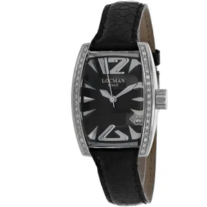 Locman Women's Watch - Panorama Diamond Bezel Black Dial Leather Strap | 151BKD