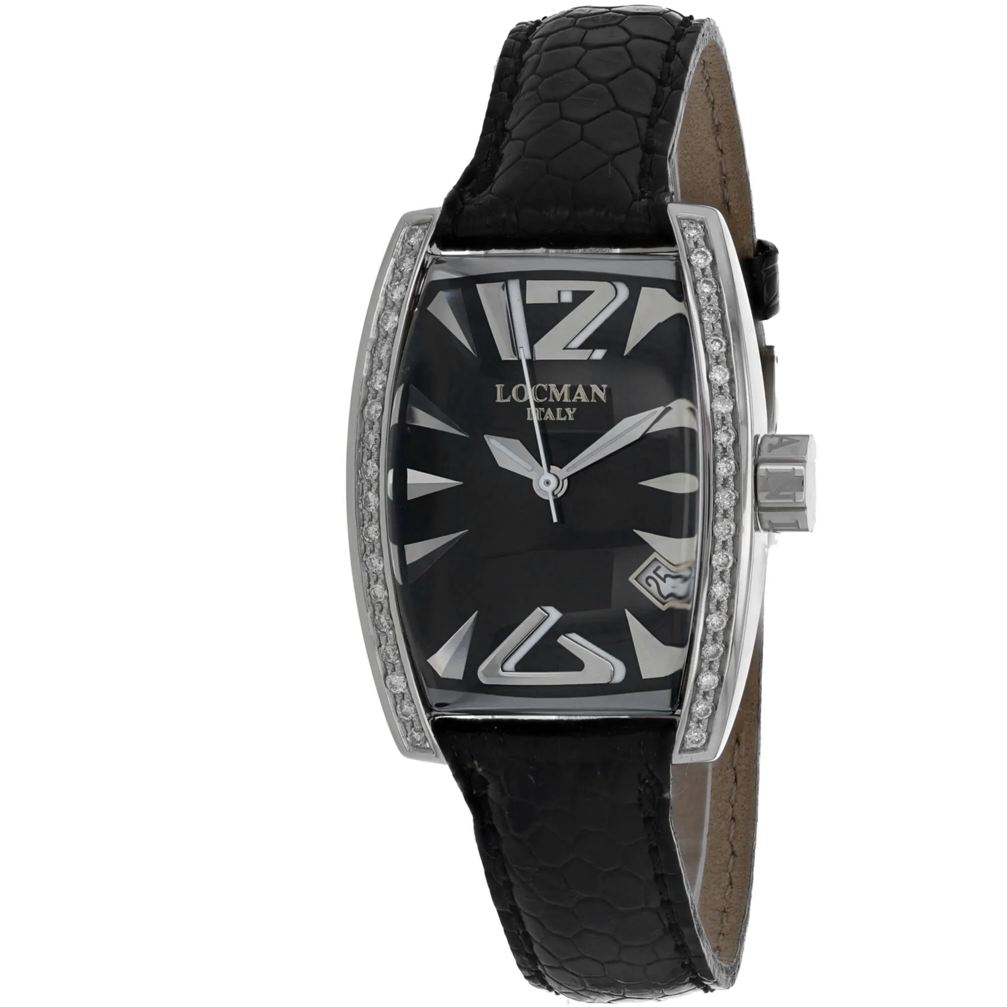 Locman Women's Watch - Panorama Diamond Bezel Black Dial Leather Strap | 151BKD