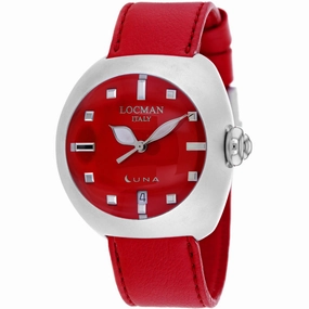 Locman Women's Watch - Classic Quartz Aluminum Case Red Dial Leather Strap | 4100RD