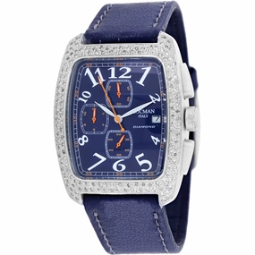 Locman Women's Watch - Classic Quartz Diamond Bezel Blue Dial Leather Strap | 487BL2D