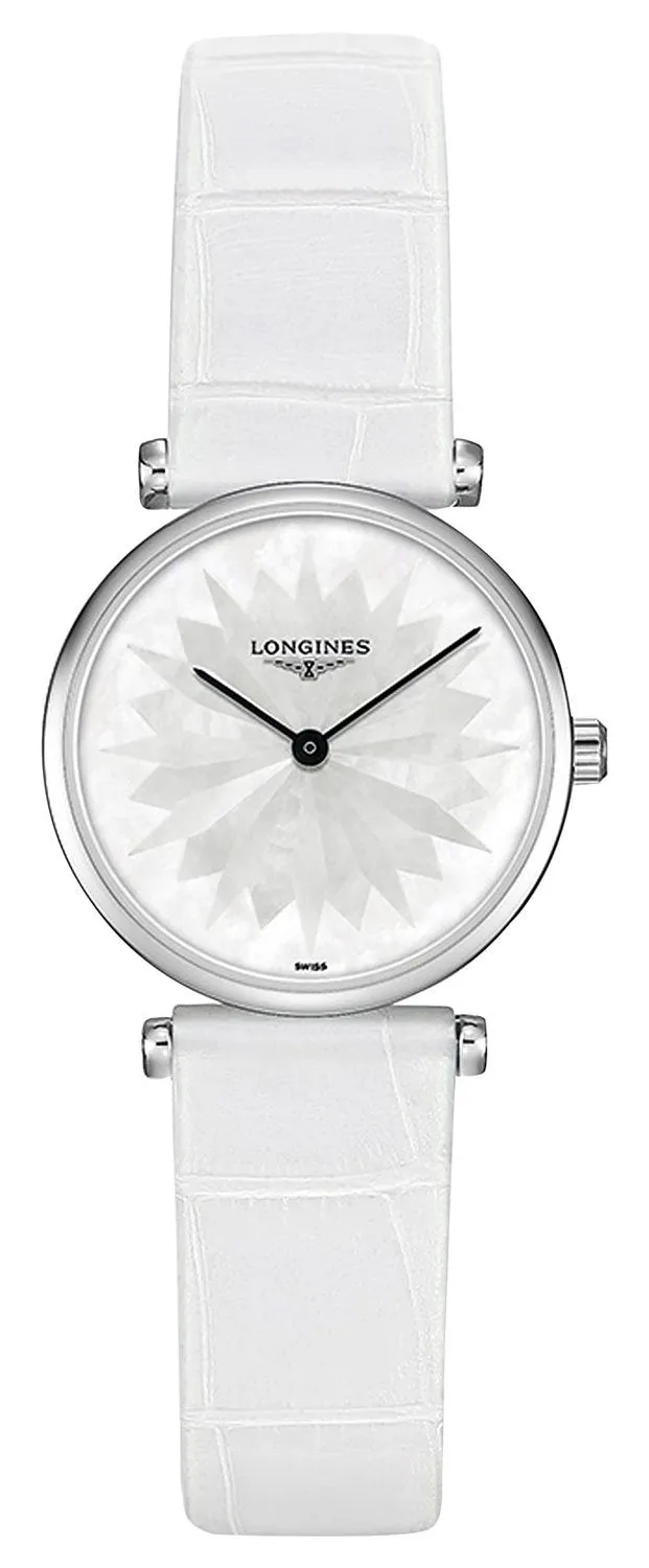 Longines La Grande ClassiqueStainless Steel Mother-Of-Pearl Dial White Leather Strap Quartz Womens Watch L4.209.4.05.2