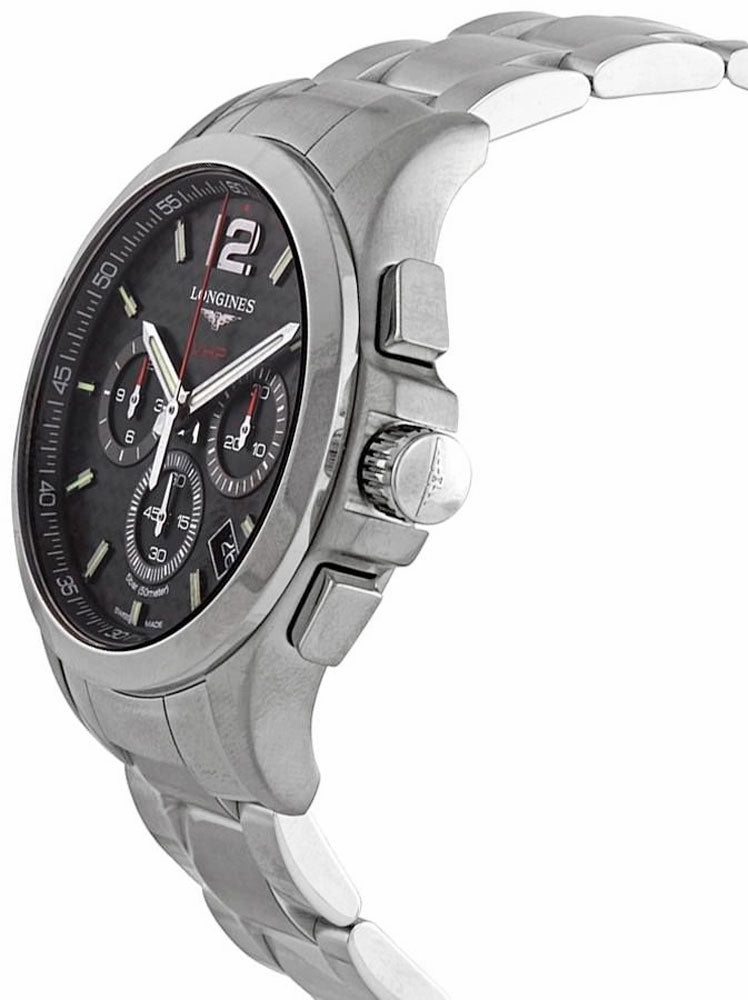 Longines Conquest V.H.P. Chronograph Stainless Steel Black Dial Perpetual Calendar Date Quartz Mens Watch L3.717.4.66.6