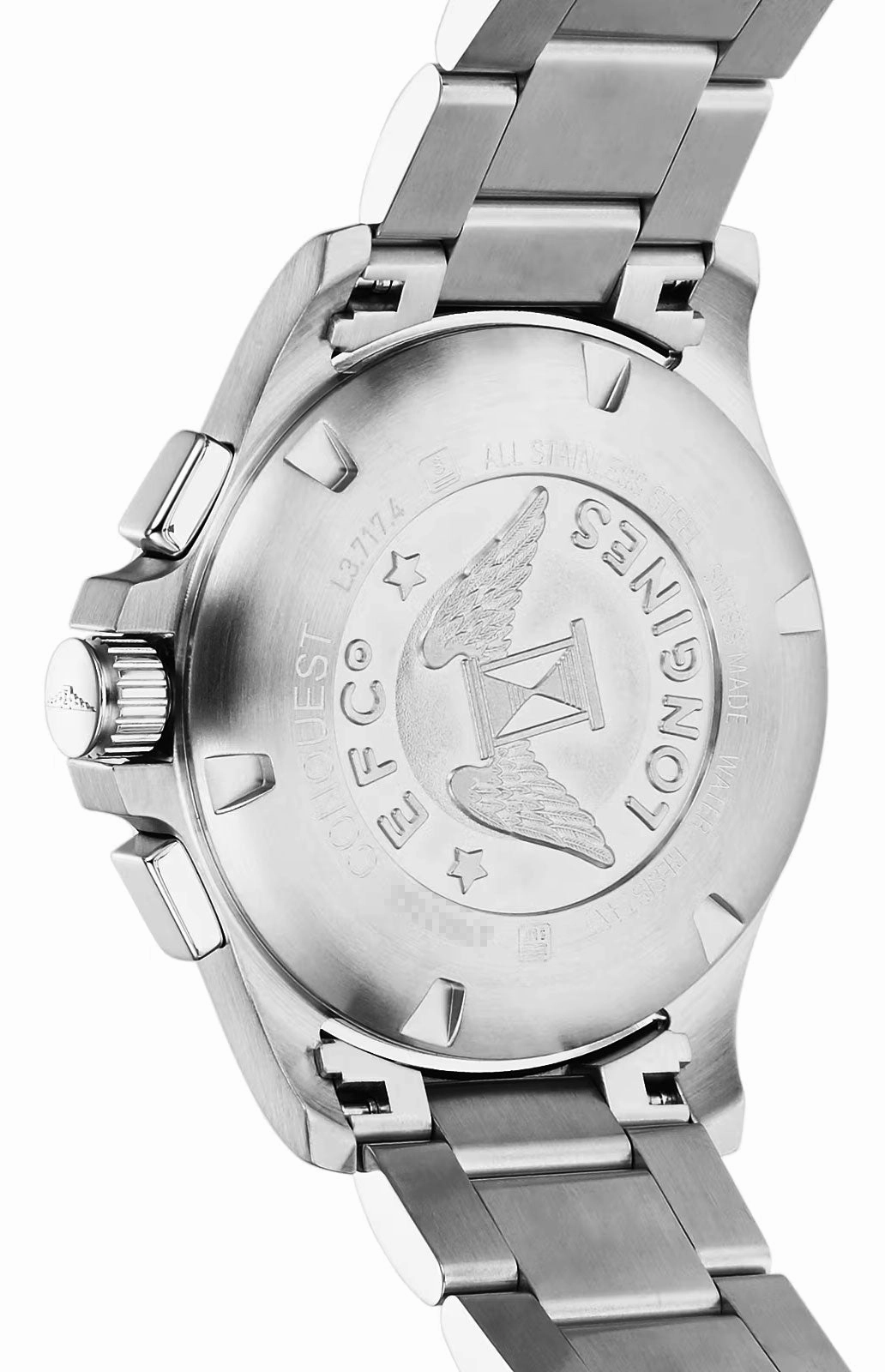 Longines Conquest V.H.P. Chronograph Stainless Steel Blue Dial Perpetual Calendar Date Quartz Mens Watch L3.717.4.96.6