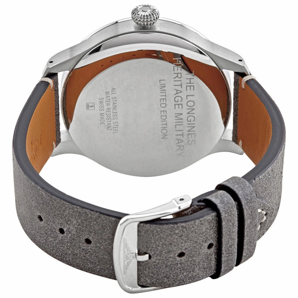 Longines Heritage Military 1938 Limited Edition Mechanical Hand-Wind Stainless Steel Black Dial Gray/Brown Interchangeable Leather Strap Mens Watch L2.826.4.53.2