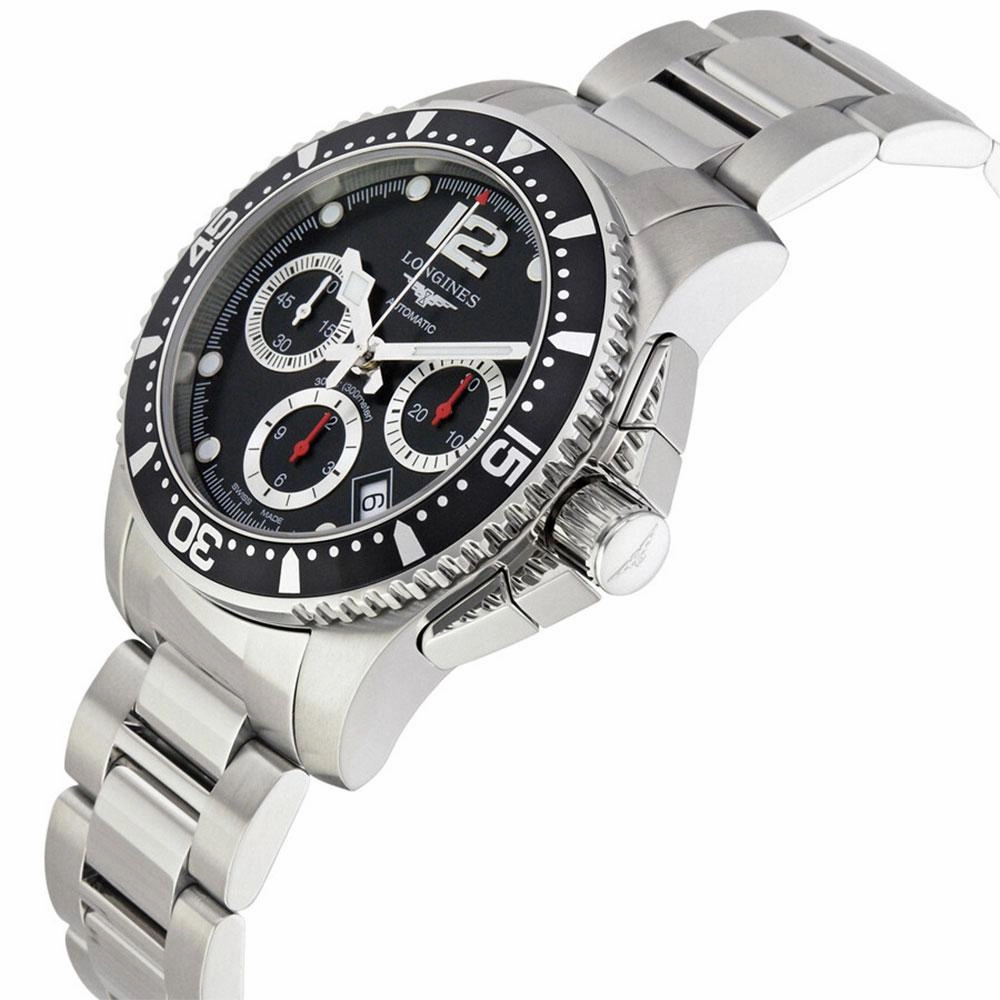 Longines HydroConquest Automatic Chronograph Stainless Steel Black Dial Date Divers Mens Watch L3.744.4.56.6