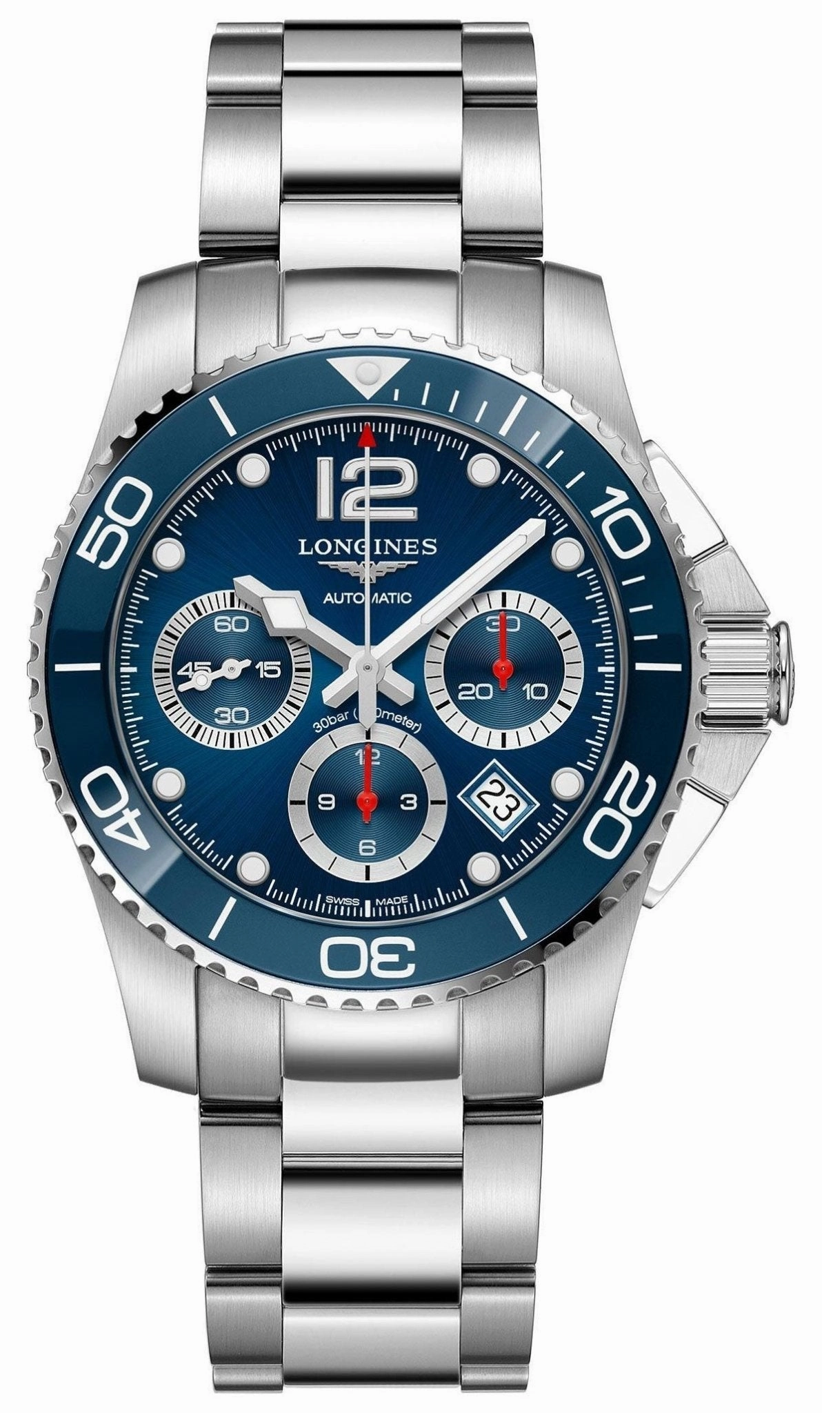 Longines HydroConquest Automatic Chronograph Stainless Steel Blue Dial Date Divers Mens Watch L3.783.4.96.6