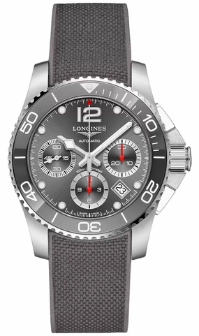 Longines HydroConquest Automatic Chronograph Stainless Steel Grey Rubber Strap Grey Dial Date Divers Mens Watch L3.783.4.76.9