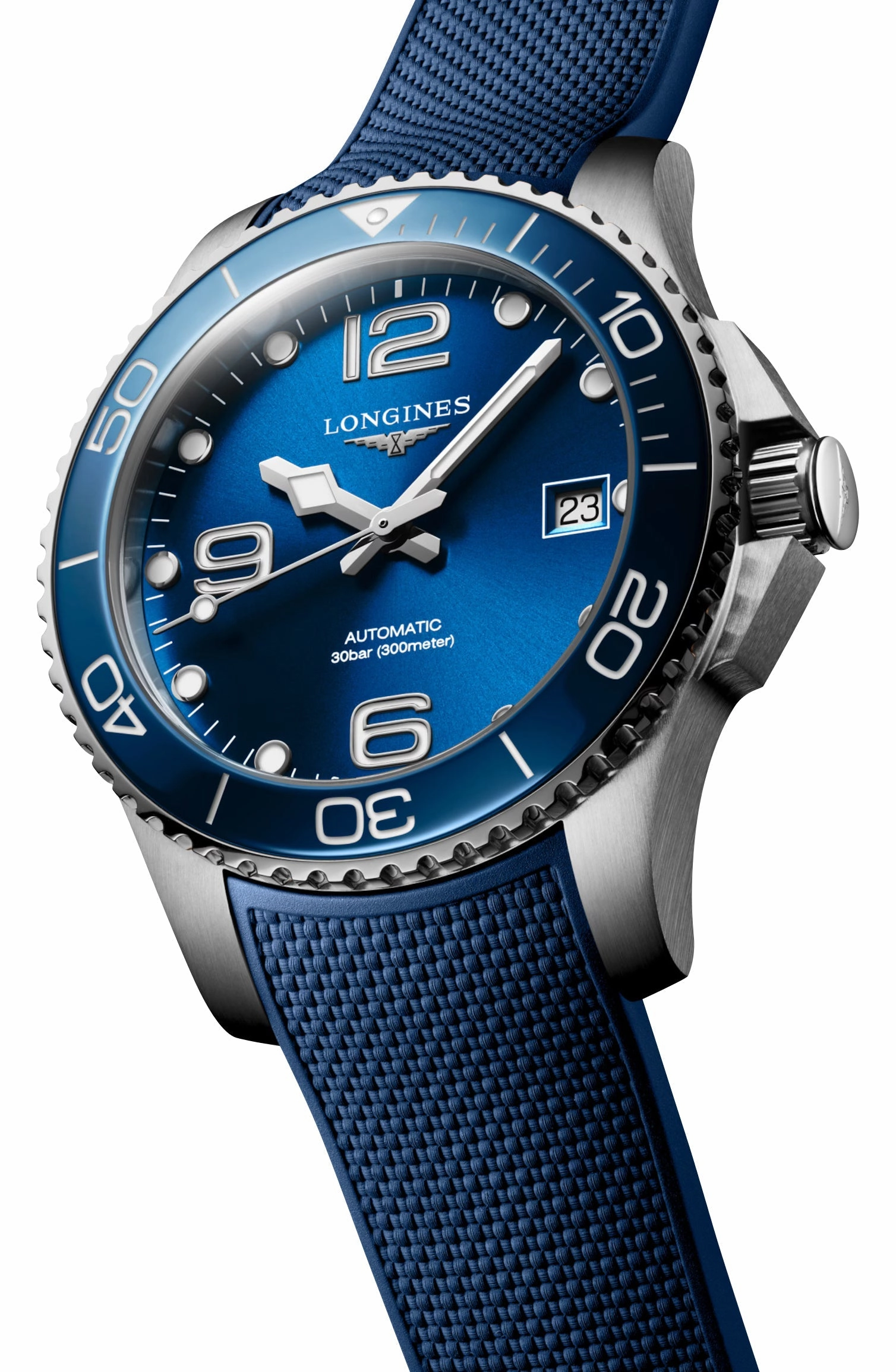 Longines HydroConquest Automatic Stainless Steel Blue Dial Blue Rubber Strap Date Divers Mens Watch L3.780.4.96.9