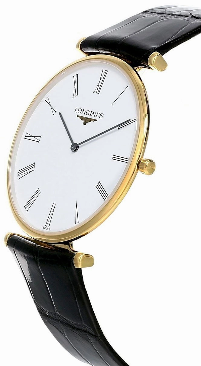 Longines La Grande Classique Yellow Gold PVD White Dial Black Leather Strap Quartz Mens Watch L4.766.2.11.2