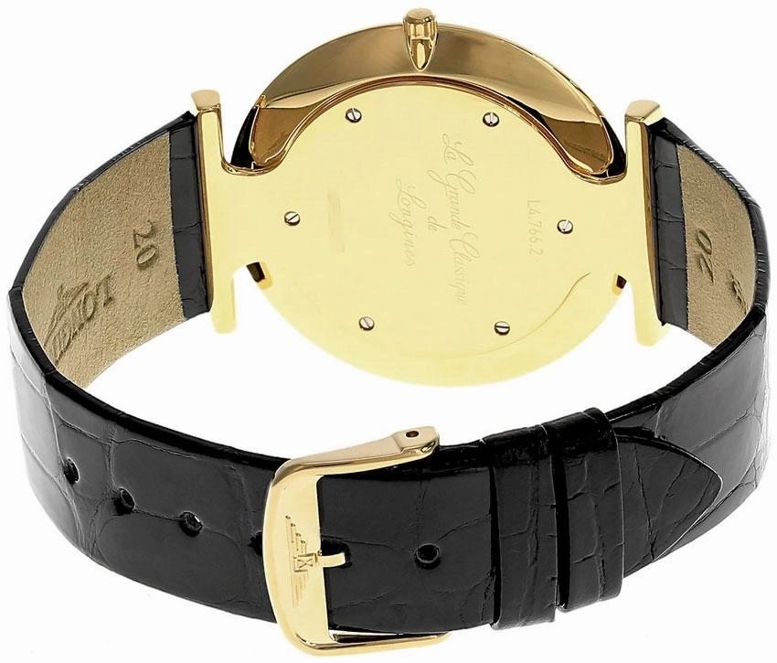Longines La Grande Classique Yellow Gold PVD White Dial Black Leather Strap Quartz Mens Watch L4.766.2.11.2