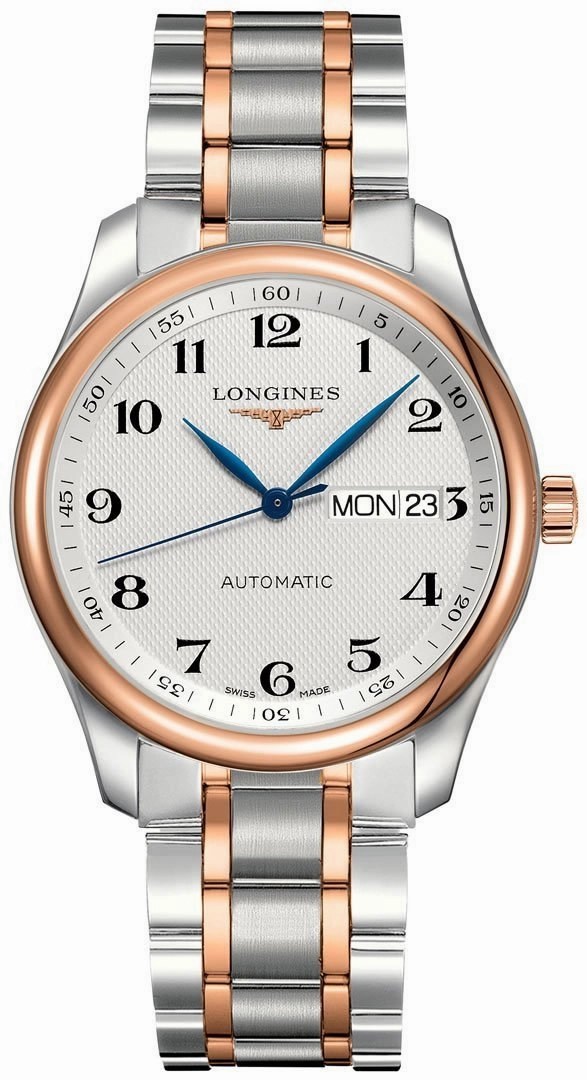 Longines Master Collection Automatic Stainless Steel and Rose Gold Silver Dial Day-Date Mens Watch L2.755.5.79.7