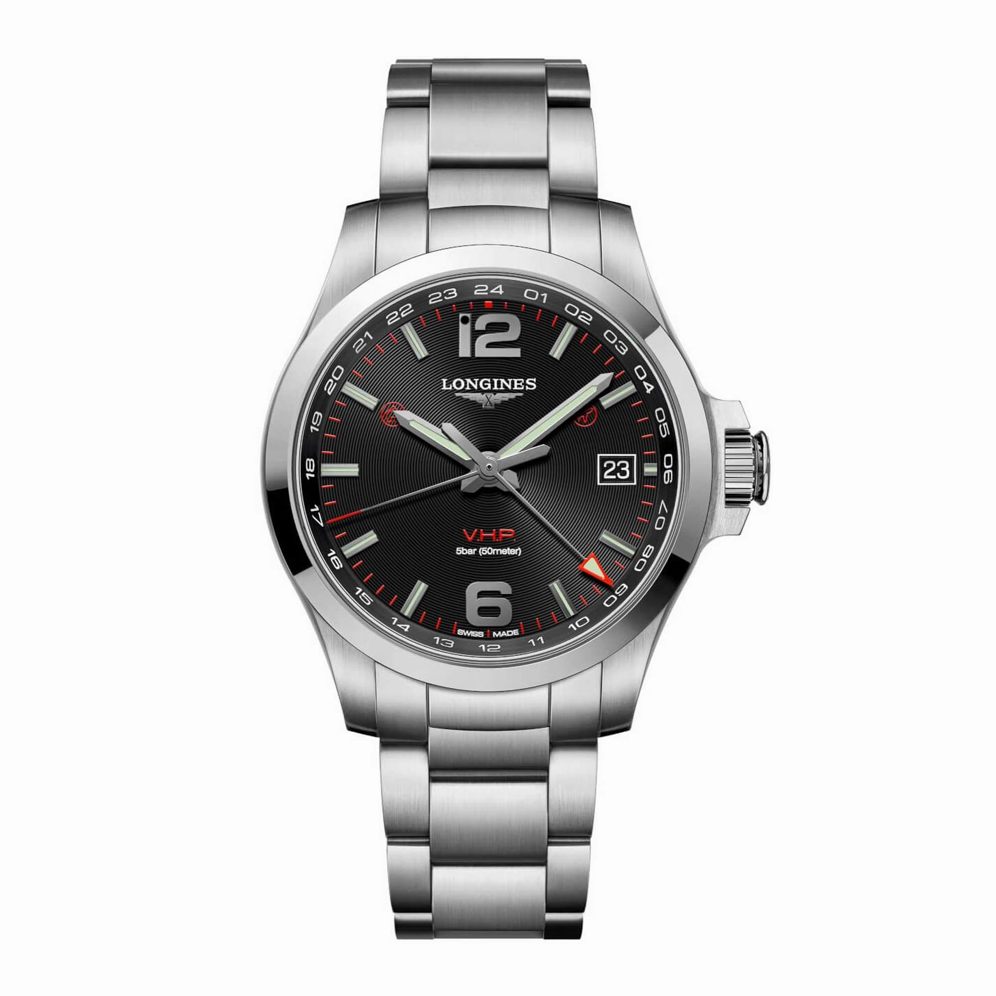 Longines Men's Watch - Conquest V.H.P. Date Display Black Dial Bracelet | L37184566