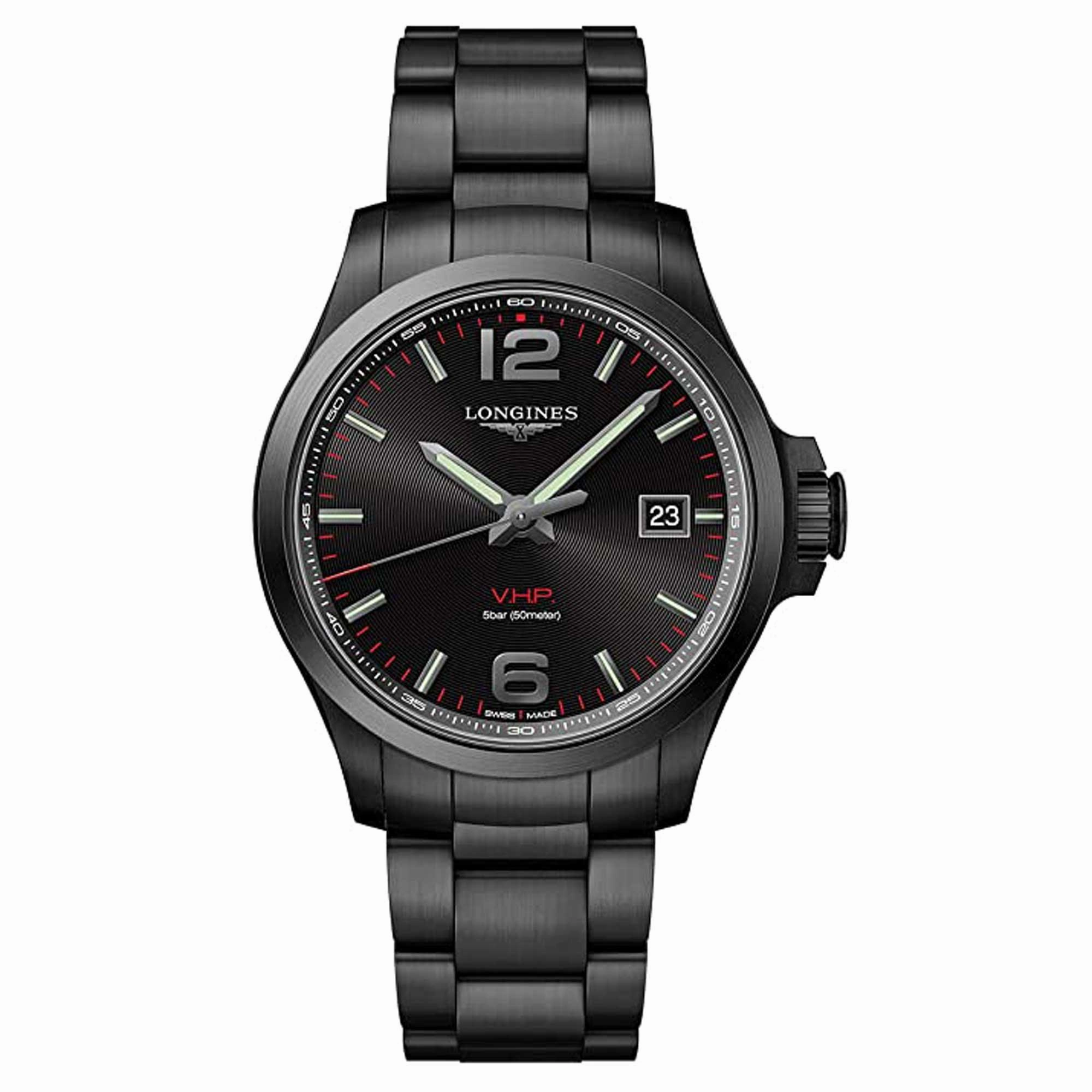 Longines Men's Watch - Conquest V.H.P. Date Display Black Steel Bracelet | L37262566