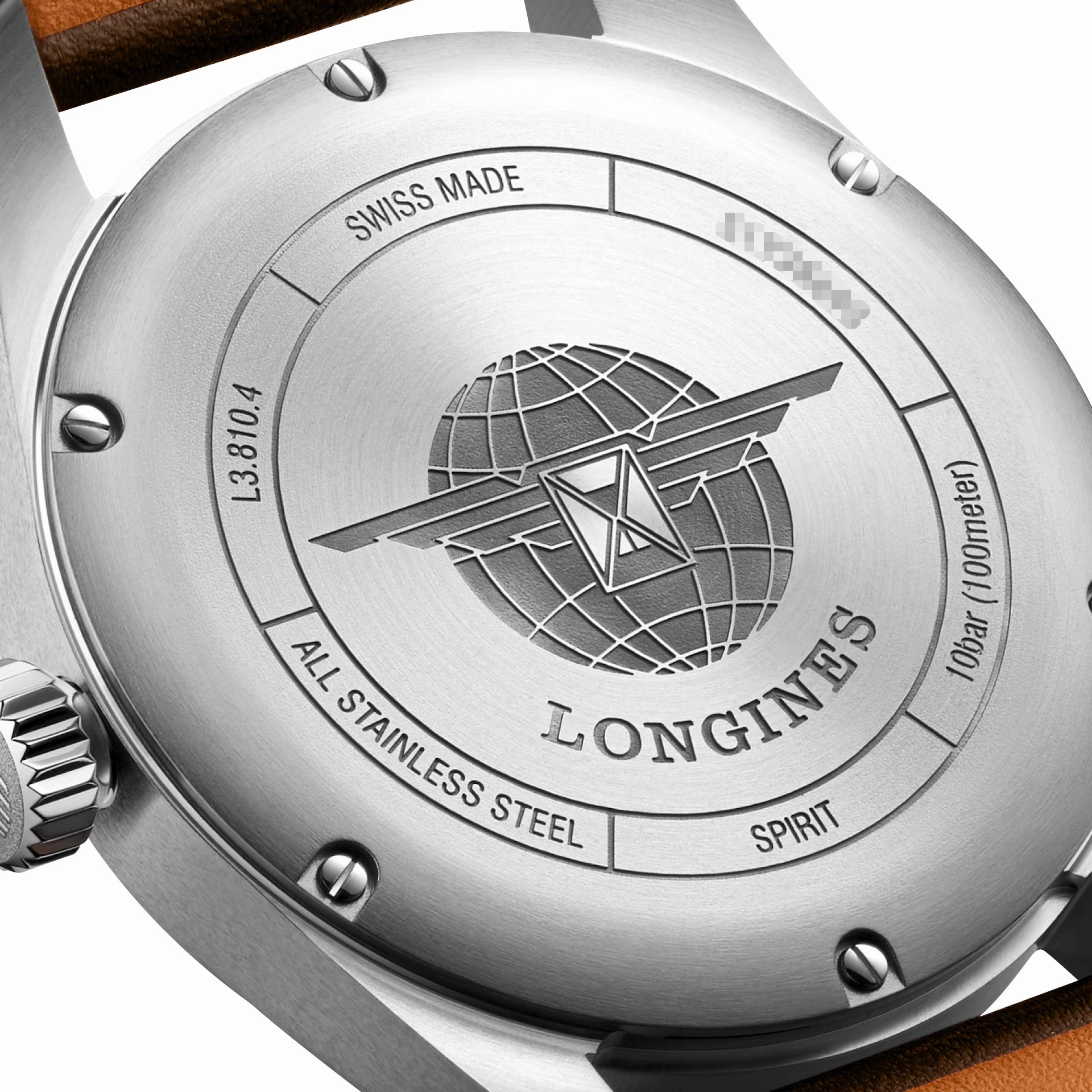 Longines Spirit Automatic COSC Stainless Steel Black Dial Brown Leather Strap Date Mens Watch L3.810.4.53.0