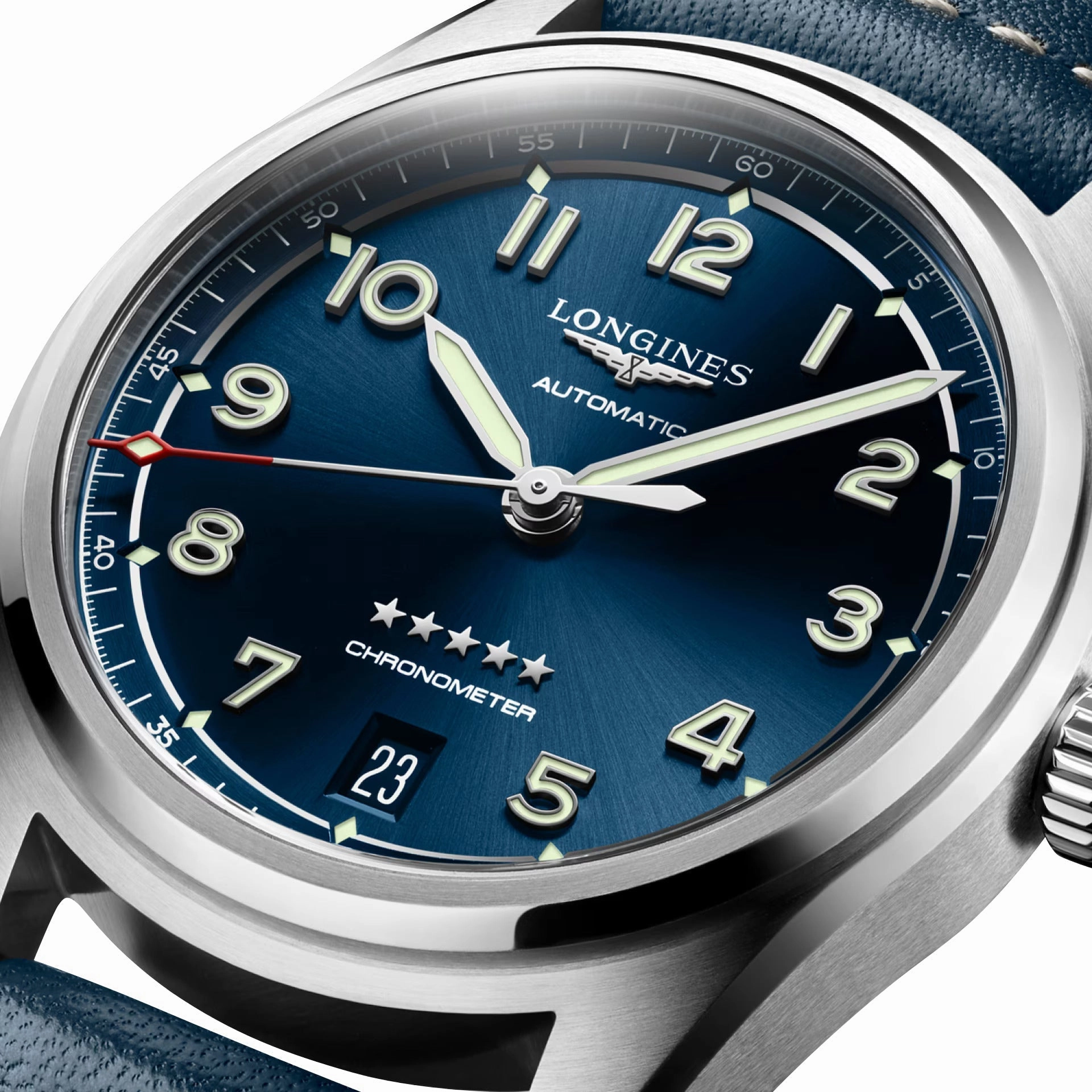 Longines Spirit Automatic COSC Stainless Steel Blue Dial Blue Leather Strap Date Unisex Watch L3.410.4.93.0