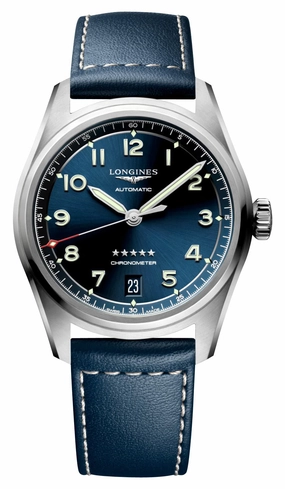 Longines Spirit Automatic COSC Stainless Steel Blue Dial Blue Leather Strap Date Unisex Watch L3.410.4.93.0