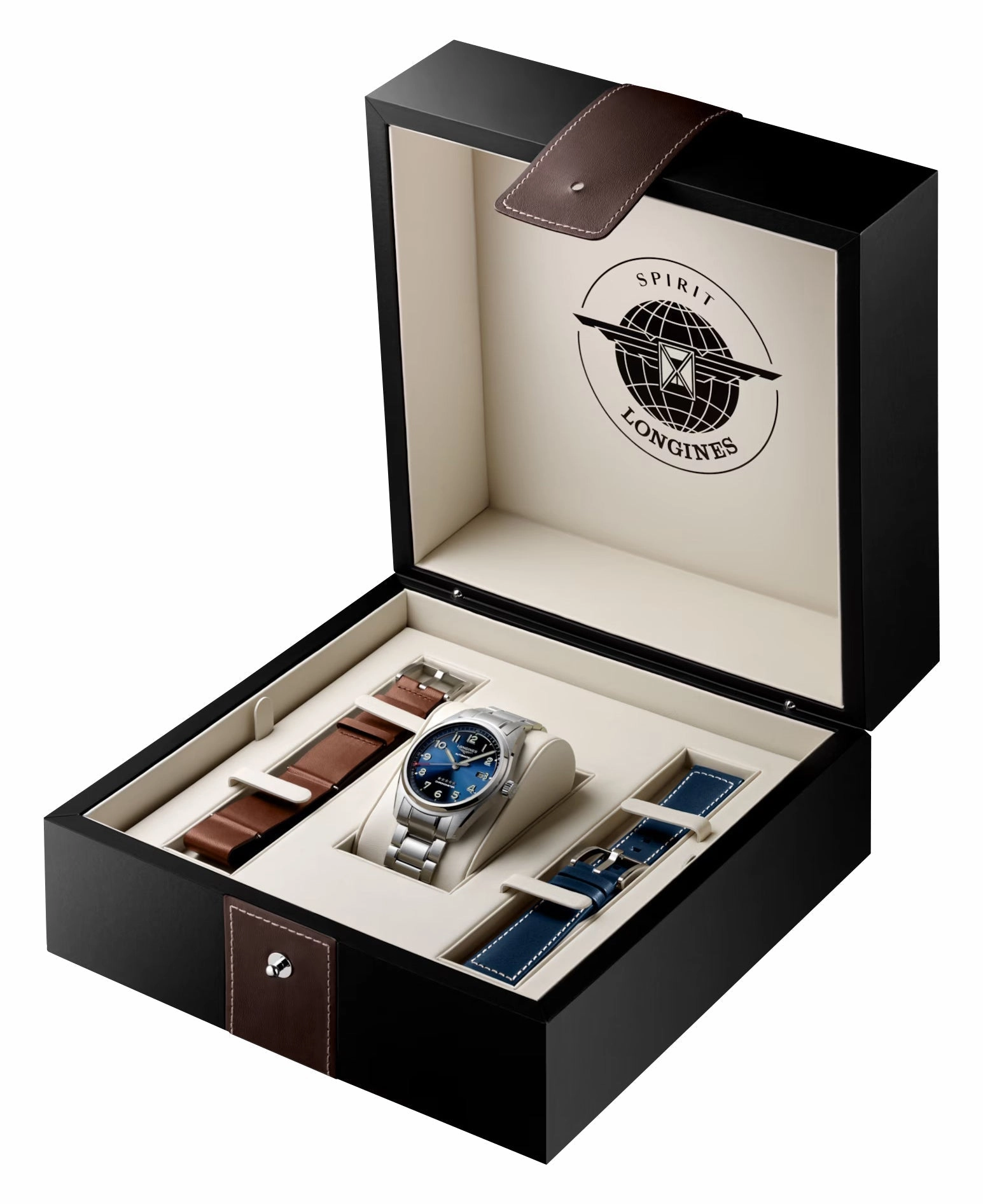 Longines Spirit Prestige Edition Automatic COSC Stainless Steel Blue Dial Interchangeable Blue/Brown Leather Strap Date Mens Watch L3.811.4.93.9