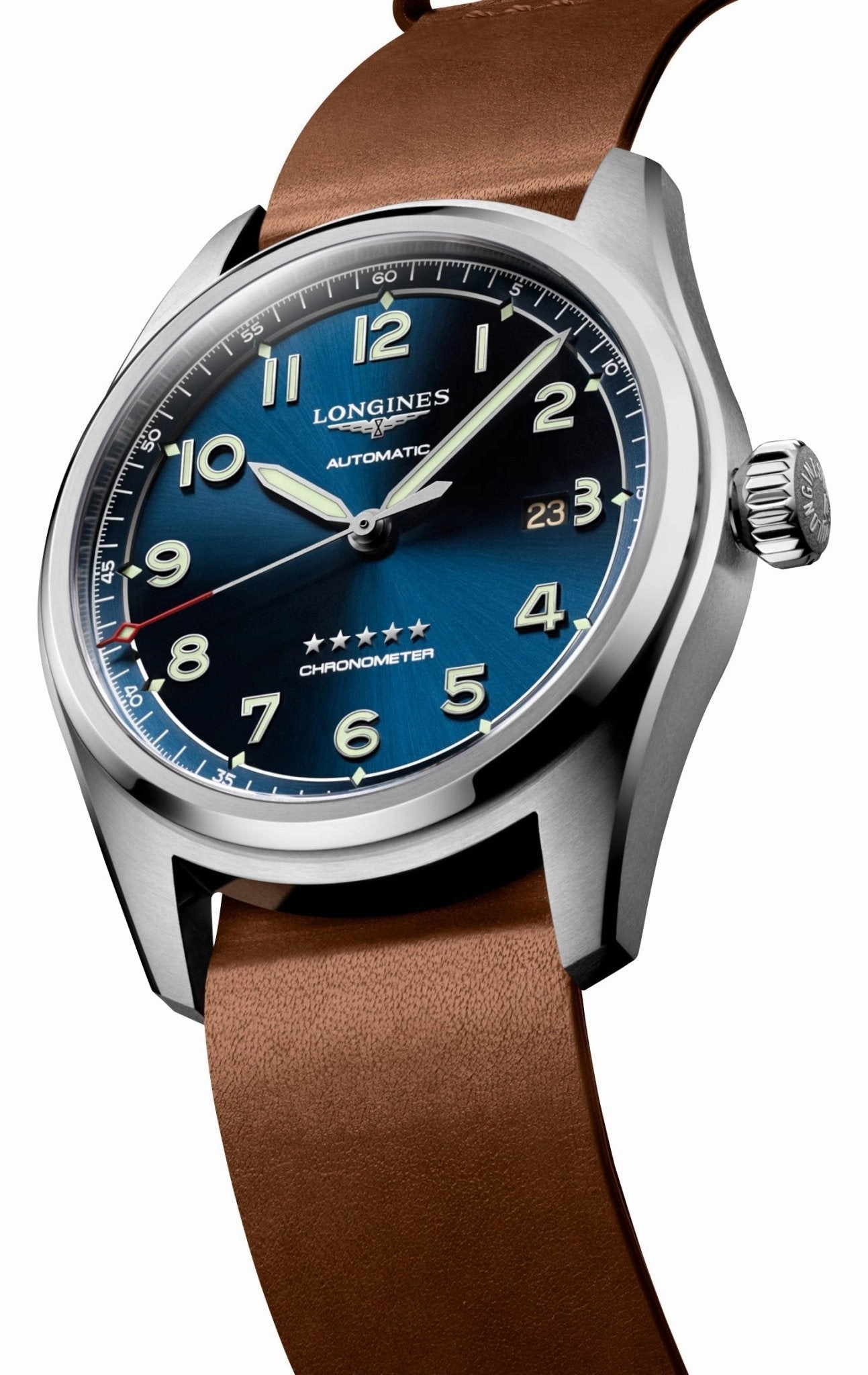 Longines Spirit Prestige Edition Automatic COSC Stainless Steel Blue Dial Interchangeable Blue/Brown Leather Strap Date Mens Watch L3.811.4.93.9
