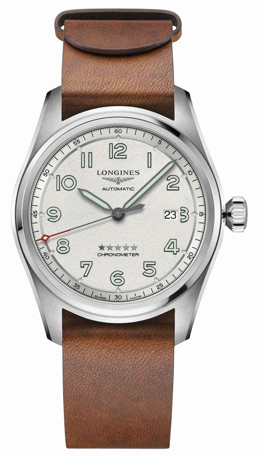 Longines Spirit Prestige Edition Automatic COSC Stainless Steel Silver Dial Interchangeable Brown Leather/NATO Strap Date Mens Watch L3.810.4.73.9