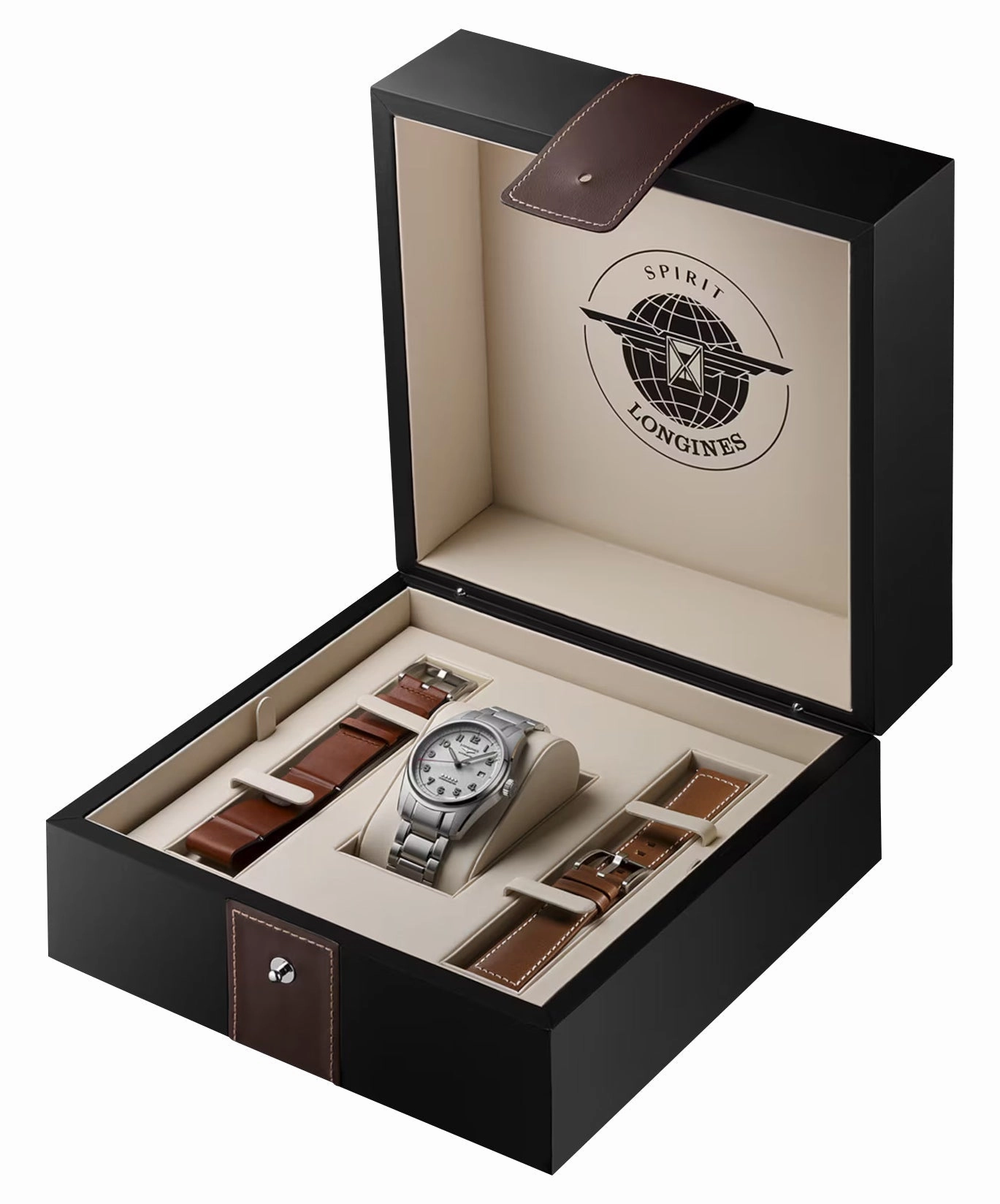 Longines Spirit Prestige Edition Automatic COSC Stainless Steel Silver Dial Interchangeable Brown Leather/NATO Strap Date Mens Watch L3.810.4.73.9