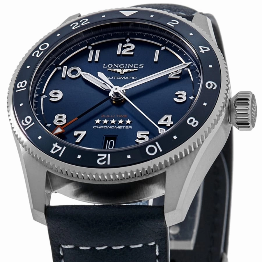 Longines Spirit Zulu Time Blue Dial Leather Strap Men's Watch