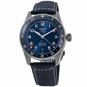 Longines Spirit Zulu Time Blue Dial Leather Strap Men's Watch