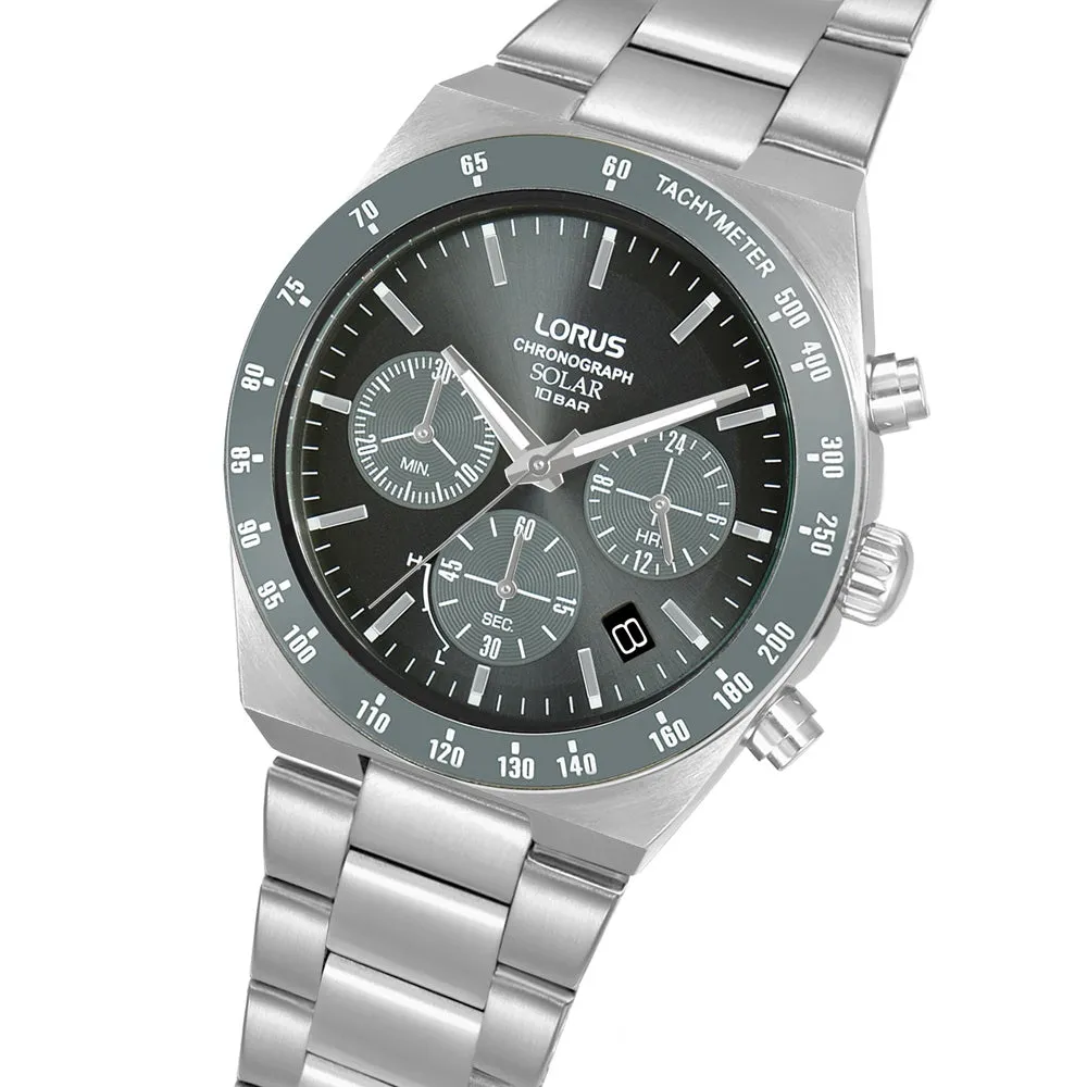 Lorus Grey Dial Solar Chronograph Mens Watch RZ519AX9