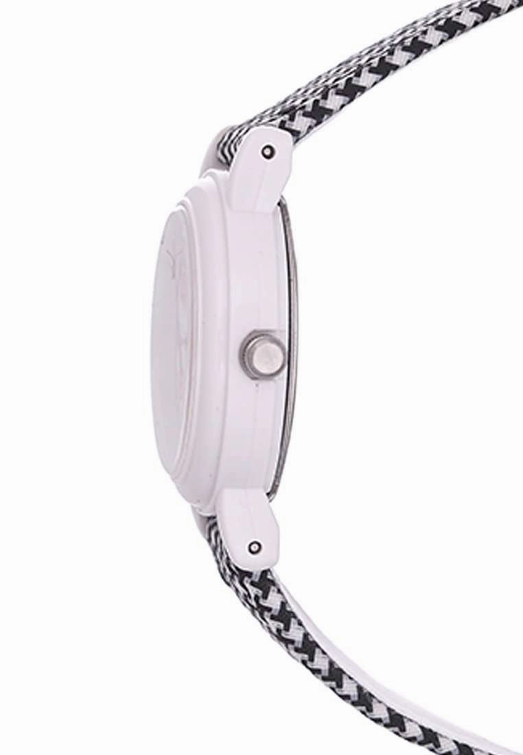 LQ-139LB-1B Black/Stripe Leather Strap Watch for Women