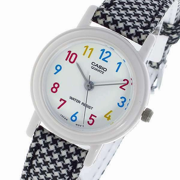 LQ-139LB-1B Black/Stripe Leather Strap Watch for Women