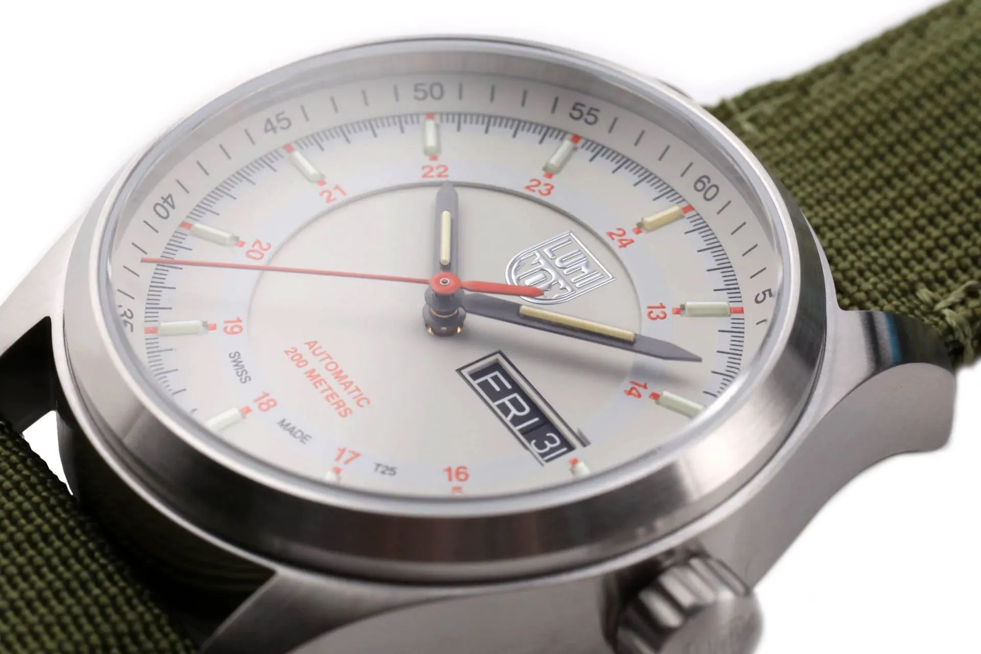 Luminox Atacama Field Automatic Stainless Steel Ivory Dial Green Textile Strap Day/Date Mens Watch XL.1907.NF