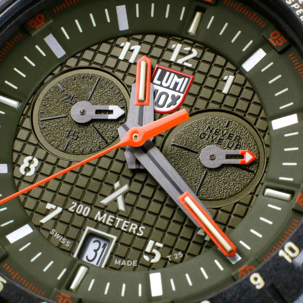 Luminox Bear Grylls Survival Chronograph CARBONOX Green Dial Black Textile Strap Date Divers Quartz Mens Watch XB.3797.KM